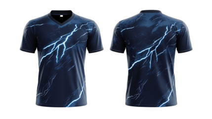 Dynamic electric storm t-shirt design showcasing front and back views for merchandising
