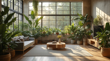 Sunlit Living Room with Indoor Plants