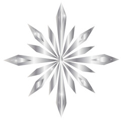 abstract silver star. A snowflake-shaped crystal on a transparent background silver shades of gray to imitate silver. A shiny snowflake with highlights in a vector.