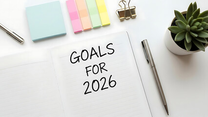 Planning goals for 2026 on notebook with stationery