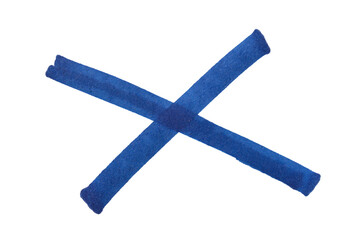 Hand drawn blue x sign on transparent background