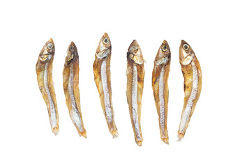Selective focused on small sun dried fishes.