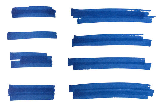 Set of blue hand drawn marker pen stroke line transparent background design element doodle scribble underline