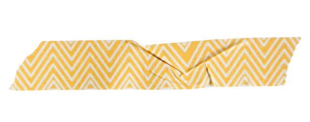 Ripped torn striped yellow adhesive tape on transparent background, washi tape design element