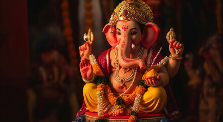 Exquisite Lord Ganesha Deity Sculpture with Traditional Ornament