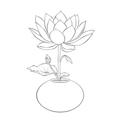 Minimalist lotus flower in vase, elegant botanical line art illustration