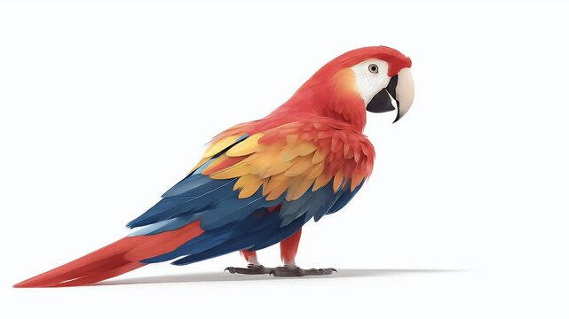 Colorful Macaw Parrot Posing on a White Background.