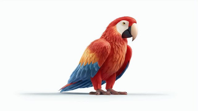 Colorful Macaw Parrot Posing Gracefully on a White Background.