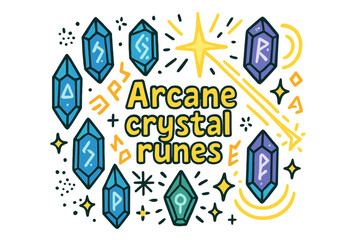 Obraz premium Arcane Crystal Doodle. Arcane crystal runes. Hand-drawn doodle illustration of Arcane crystal runes. Floating