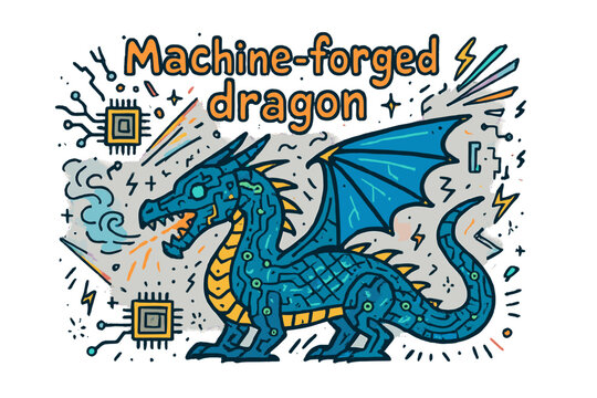 Machine-Forged Dragon Doodle. Machine-forged dragon. Hand-drawn doodle illustration of Machine-forged dragon.