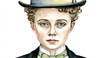 an adorable little girl wearing green and black victorian with a hat