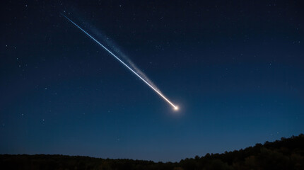 Naklejka premium A Shooting Star Streaks Across a Deep Night Sky, Evoking Dreams, Inspiration, and the Promise of New Beginnings