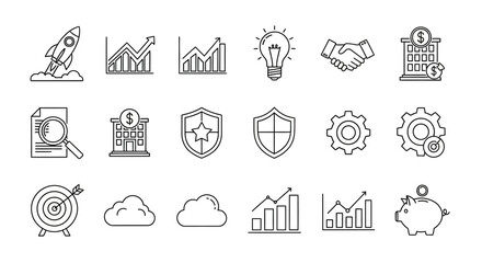 Fototapeta premium Collection of business icons representing growth innovation security and financial planning