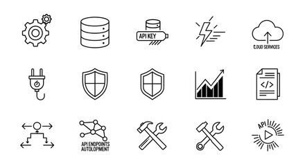 Fototapeta premium Set of isolated thin line vector icons for software development and IT technology