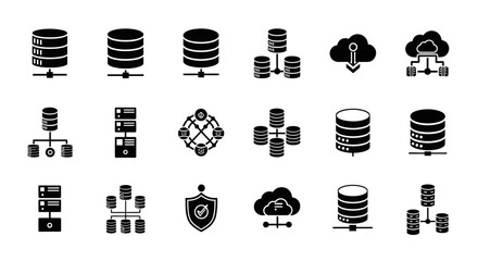 Collection of server and cloud computing icons representing database storage and networking