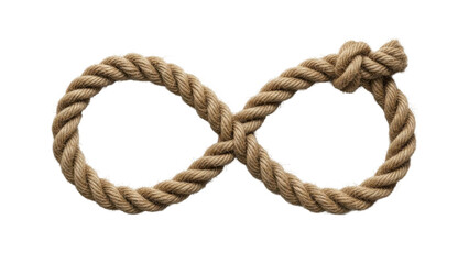 Obraz premium Close-up of a rope tied into an infinity symbol, isolated on white background.