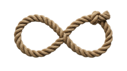 Close-up of a rope tied into an infinity symbol, isolated on white background.