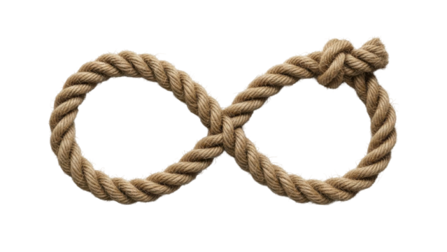 Close-up of a rope tied into an infinity symbol, isolated on white background. - Powered by Adobe