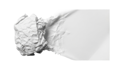 Close-up shot of crumpled paper transitioning to a smooth, unfolded state.