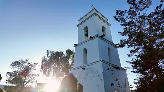 Toconao, Chile: Tilt down footage of Toconao Bell Tower of the San Lucas Church near San Pedro de Atacama, Chile