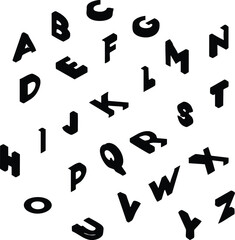 Isometric alphabet letters a collection of black 3D font characters for design and typography projects isolated on a white background