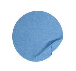Blue crumpled paper circle sticker with wrinkled texture, isolated on transparent background...