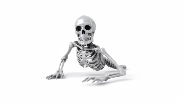 Creepy Skeleton Crawling on the Ground in a White Background.