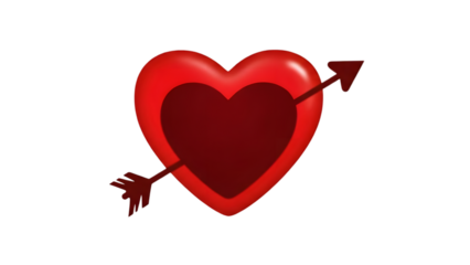 A red heart pierced by an arrow isolated on transparent background