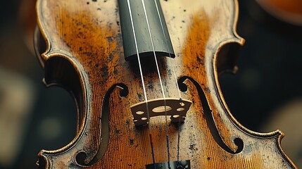 Classic Vintage Violin Closeup Musical Instrument.