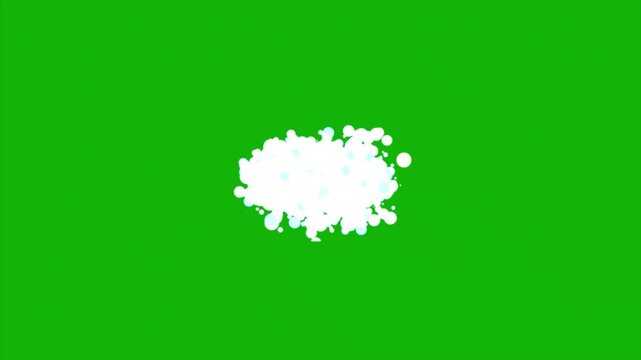 Cartoon cloud animation on green screen, white fluffy smoke puff appearing softly with playful motion on chroma background for fun overlays and easy keying