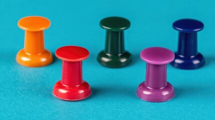 Dynamic push pins displayed at various angles in a vibrant office environment