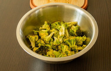 Chopped Raw Broccoli Florets in Metal Bowl – Healthy Food Prep