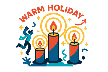 Holiday Candle Magic. Holidaycandleset.Threecandlesstandwithpulsingglowrings;tinystariconsfloatlikewintermagic