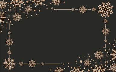 Elegant brown Christmas background with golden snowflake border and decorative sparkles, luxury festive winter frame template perfect for holiday greeting cards, invitations, posters, banners