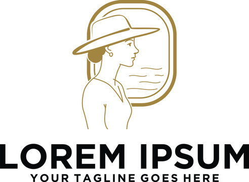 Woman sitting near airplane window logo
