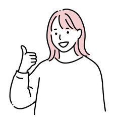親指を立ててグッドサインを出す女性の線画イラスト