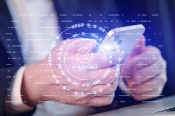 Person checking smartphone for updates while holding device in hands during daytime in an indoor...