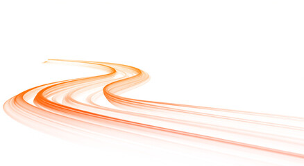 Neon speed lines twist and spiral across a clean white urban road. Flowing glowing trails visualize fast motion and acceleration. Futuristic abstract scene presented in png.