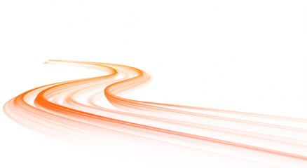 Neon speed lines twist and spiral across a clean white urban road. Flowing glowing trails visualize fast motion and acceleration. Futuristic abstract scene presented in png.