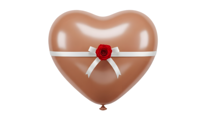 Peach heart balloon with ribbon isolated on transparent background