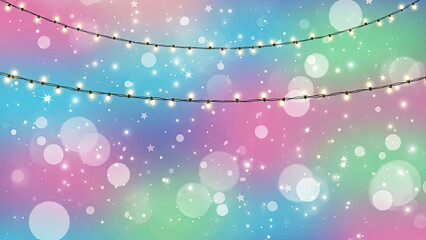 Beautiful string lights against vibrant bokeh background