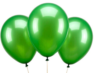 Three glossy green balloons on a Transparent Background