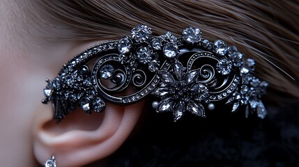 Elegant dark crystal ear cuff fashion jewelry.