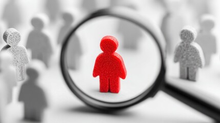 A red figure is in the center of a group of people