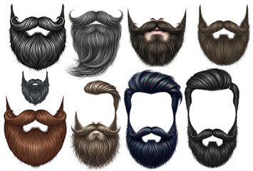 set of men's beards and hairstyles.
