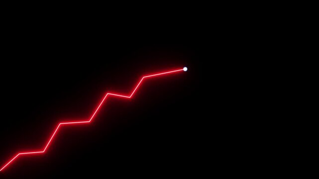 Growing market trend concept. Glowing red line graph rising up graphic animation.