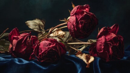 Red roses still life dried withered bloom