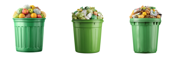 Set of A plastic green container filled with colorful assorted fruits transparent png background. Ai generated