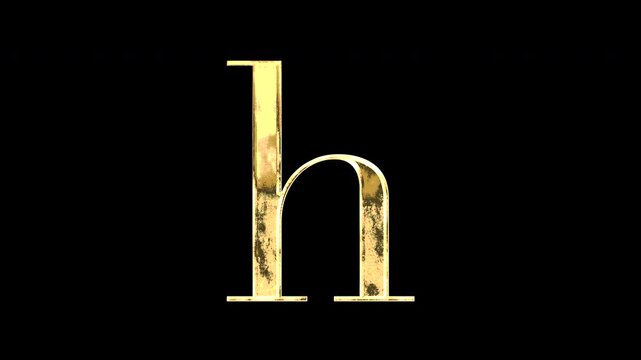 Gold lowercase alphabet &ldquo;h&rdquo;, Serif, light reflecting and patterns shifting, alpha channel