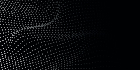 Black background with futuristic abstract dotted line decoration. Dynamic and modern wavy line background design for banners, social media, and advertising.